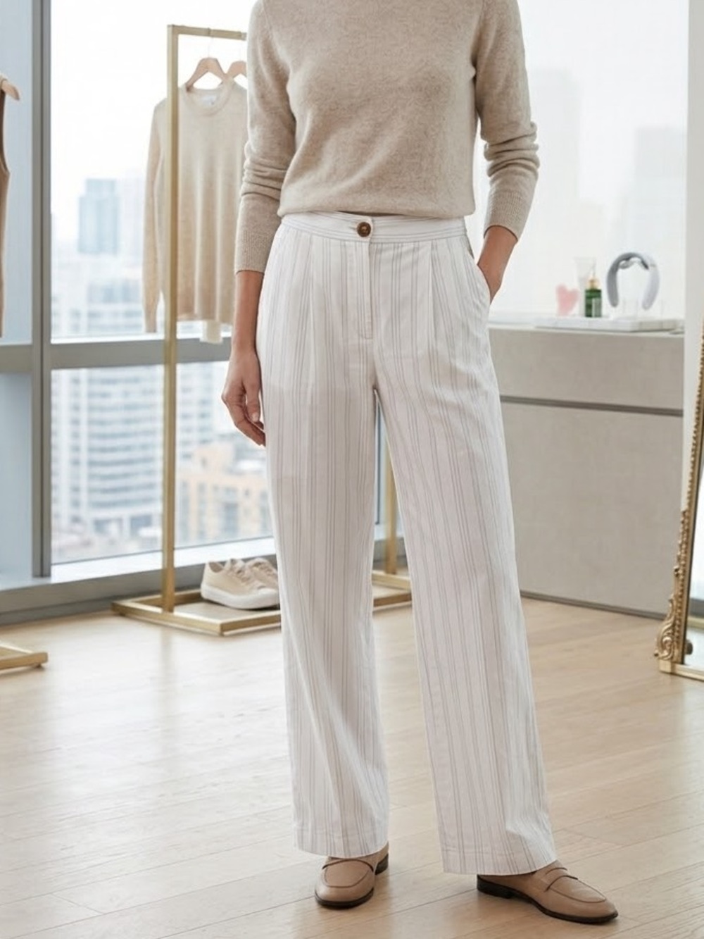 Vince  White  Pinstripe Wide-Leg Pants Size 10(NWOT)